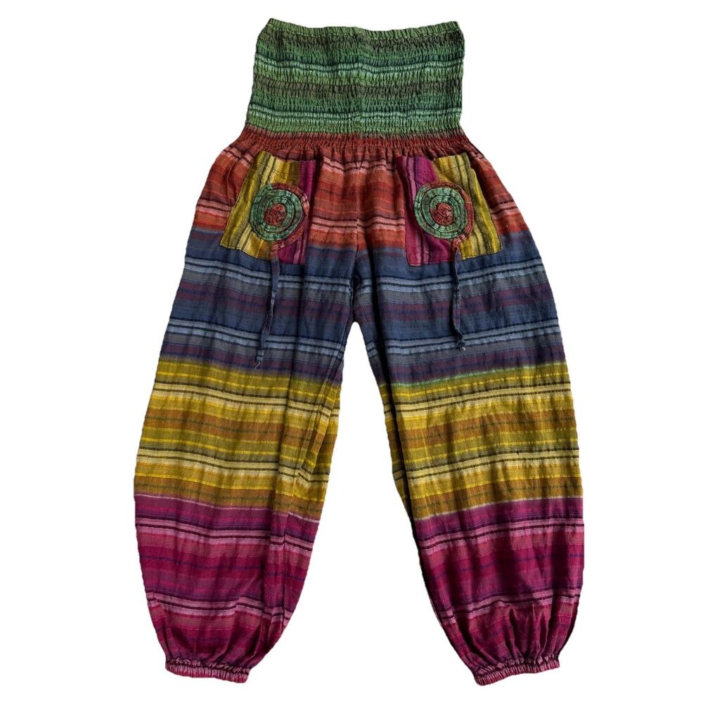 Kirat Womans One Size Fits Most Boho Bloomer Pants 100% Cotton Colorful Ballon